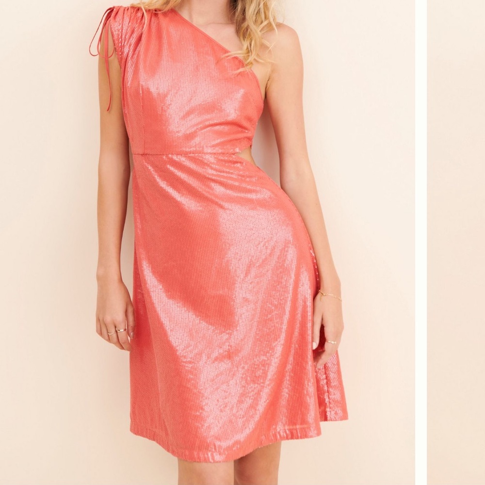 Vineet Bahl NWOT One Shoulder Coral Sequin Mini